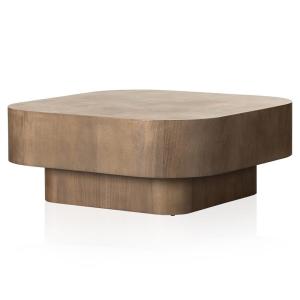 Blake Rustic Lodge Brown Burl Wood Block Square Coffee Table