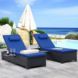 Outdoor ChaiseChair PE Wicker Patio Furniture Black Rattan