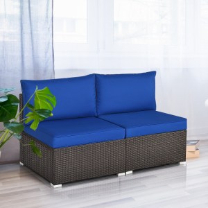 2 Pieces Patio Rattan Armless Sofa Set