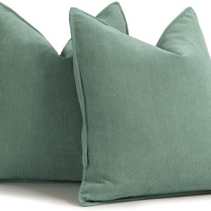 Dusty Green Pillow Covers 26x26 Set of 2 Chenille Pillow Covers with Elegant Design Soft and Luxurious