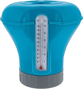 U.S. Pool Supply Pool Chlorine Floater Dispenser with Thermometer - 8" Diameter Floating Chlorinator, Large Capacity Holds 3" Tablets -