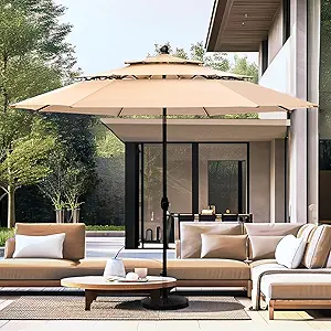 PHI VILLA 10ft Patio Umbrellas, Outdoor 3 Tier Vented Large Table Umbrella with 8 Sturdy Ribs and 1.5" Umbrellla Pole