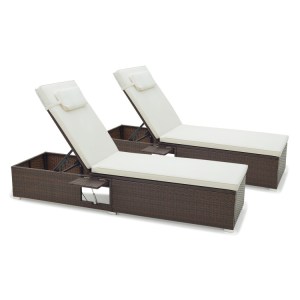 1 ech Outdoor PE Rattan Chaise Lounge with 6-level Backrest